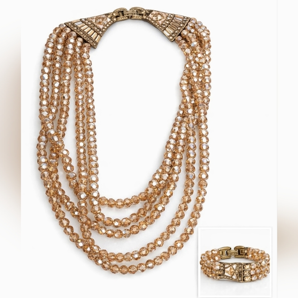 Heidi Daus Champagne Crystal Art Deco Style Necklace And Bracelet - Picture 3 of 16